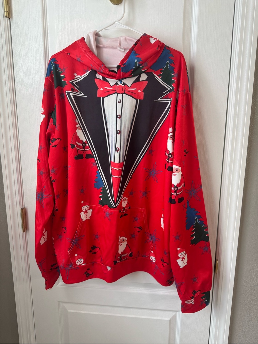 SHEIN Red Holiday Tuxedo Graphic Hoodie